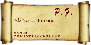 Pászti Ferenc névjegykártya